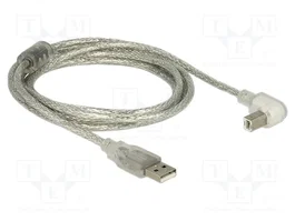 DeLOCK Cable USB 2.0 Tipo-A a Tipo-B Angular 2m Transparente/Plata