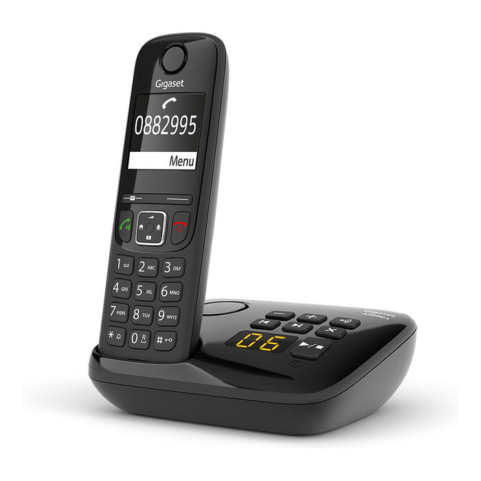 Gigaset AS690A Teléfono DECT/Analógico Inalámbrico con Contestador, Pantalla 2", 100 Entradas, Identificador de Llamadas, Negro
