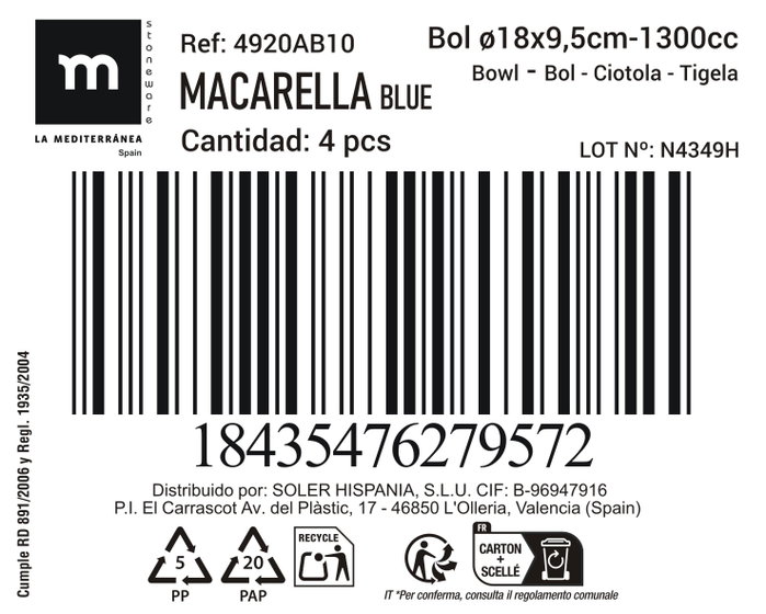 La Mediterranea Bol Macarella Blue 1300ml ø18x9.5cm