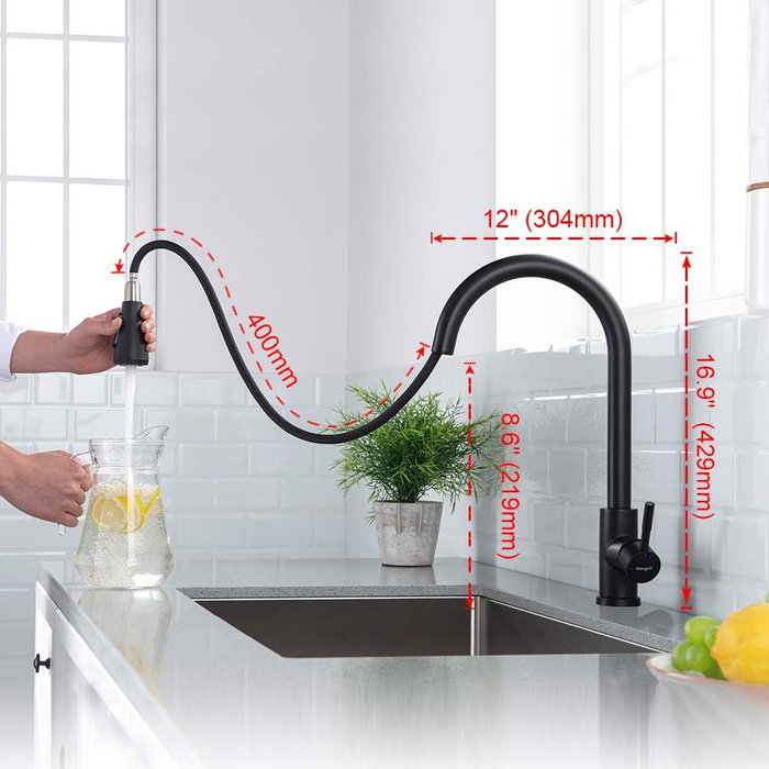 IBERGRIF Grifo de cocina fregadero con ducha extraíble negro M22136B