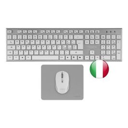 Tacens Zenith Combo Teclado y Ratón Inalámbrico 3-en-1 con Tecla Copilot AI, Ratón Óptico 3200 DPI, Alfombrilla, Perfil Bajo, QWERTY Italiano, Plata y Blanco