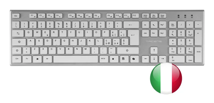 Tacens Zenith 6ZENITHWIT Combo Inalámbrico 3 en 1 con IA - Teclado Full-Size Italiano QWERTY, Ratón 3200 DPI y Alfombrilla - Plata/Blanco - Compatible con Windows, Mac, PS5, Xbox