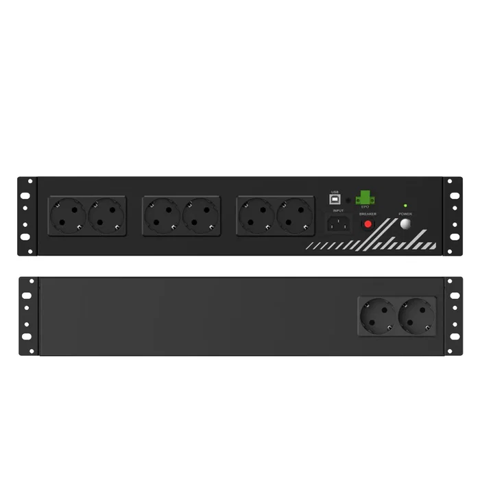 Phasak PH 9202 SAI UPS Línea Interactiva 800VA 480W para Rack 19" 2U con 8 Tomas Schuko, Alta Frecuencia, Plug & Play, USB HID/EPO, APFC, Software