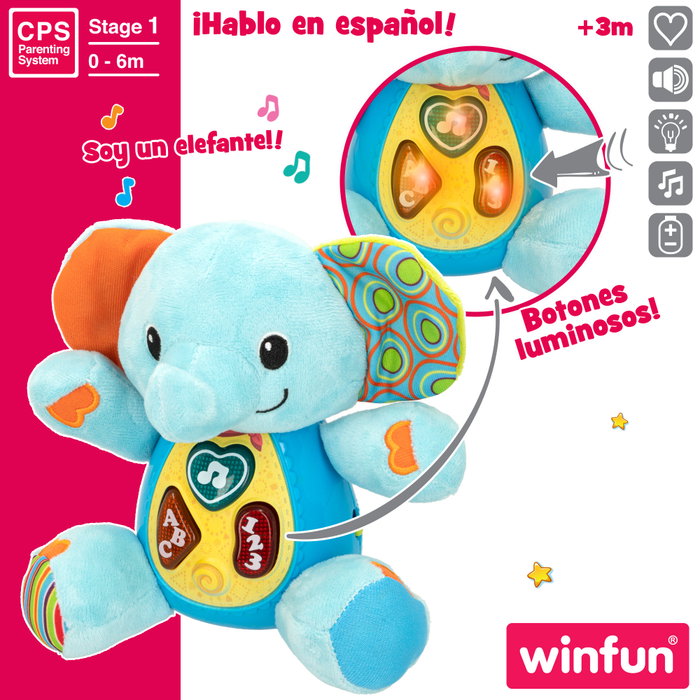 Winfun Peluche elefante para bebés que habla con luces