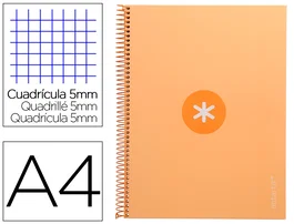 Antartik Cuaderno Espiral A4 Micro Peach Tapa Forrada 80 Hojas 90 gr Cuadro 5mm 1 Banda 4 Taladros