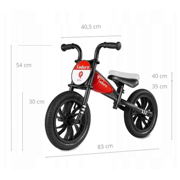 Ociotrends Bicicleta sin pedales Feduro Rojo 12" para niños desde 18 meses