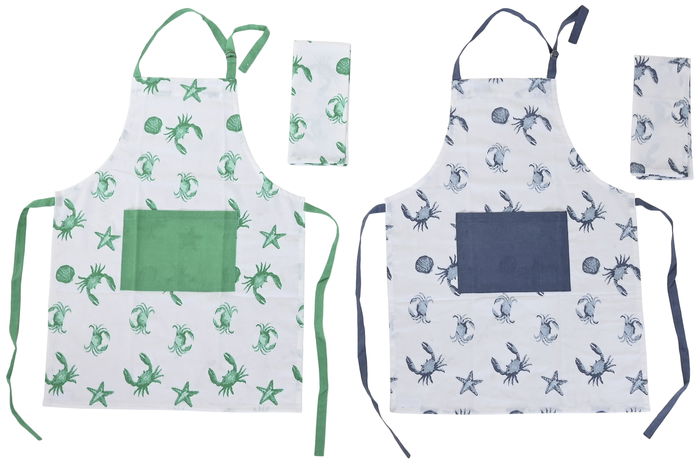 DKD Home Decor Delantal Mediterraneo Verde Azul Poliéster Algodón 0.5 x 80 x 60 cm Set de 2 (4 Unidades)