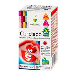 NOVADIET Cardiepa Complemento Alimenticio Omega 3 EPA DHA Astaxantina Vitaminas B6 B12 Ácido Fólico K2 Corazón 60 Cápsulas