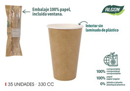 Algon Set 10 Vasos Cartón Kraft 330 cc (20 Unidades)