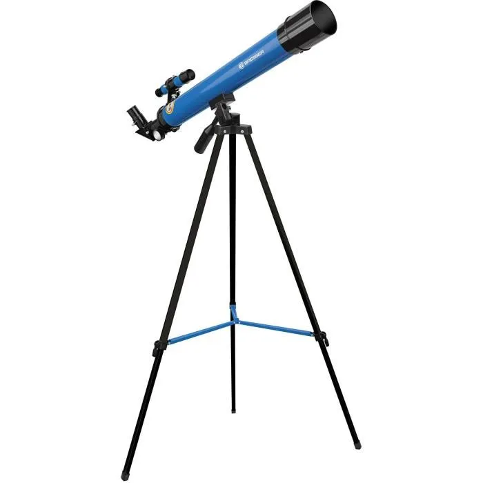 Bresser Junior 45/600 AZ Telescopio Astronómico 100x Aumentos, Trípode Ajustable, 2 Oculares, Azul