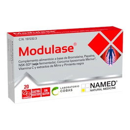 COBAS Modulase 20 Comp. Complemento Alimenticio con Bromelaína, Papaína y Curcuma Meriva, 20 Comprimidos