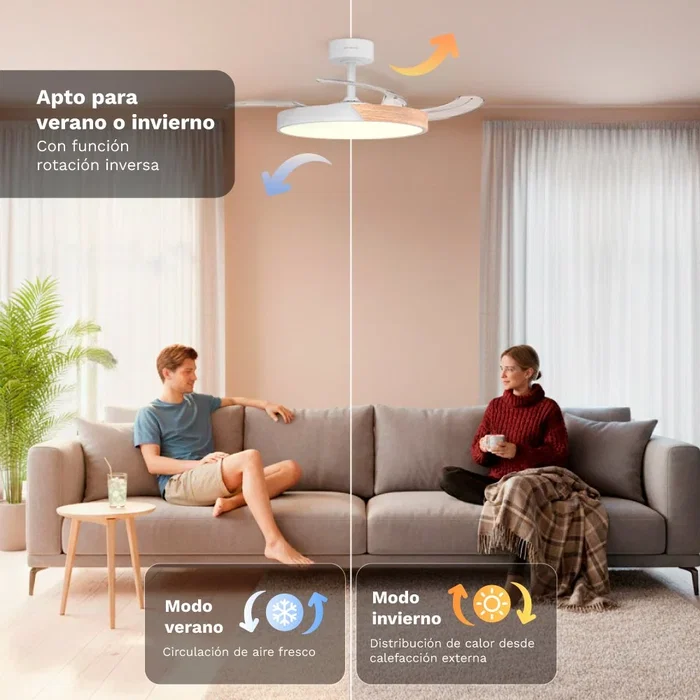Grunkel SKYDUAL42 Ventilador de Techo Blanco y Madera, 106 cm, 4 Aspas, 6 Velocidades Grunkel SKYDUAL42 Ventilador de Techo Blanco y Madera, 106 cm, 4 Aspas, 6 Velocidades