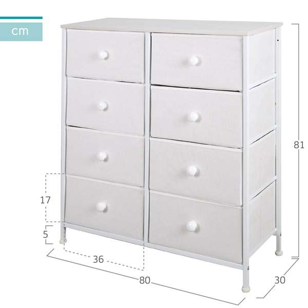 Color Baby Cómoda 8 Cajones 80x30x81 cm Blanco Mueble Infantil