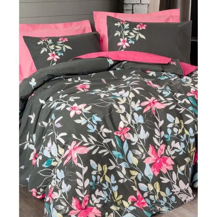 Juego de cama funda nórdica 220x240 cm + 2 fundas de almohada 60x60 cm 100% algodón Rosa