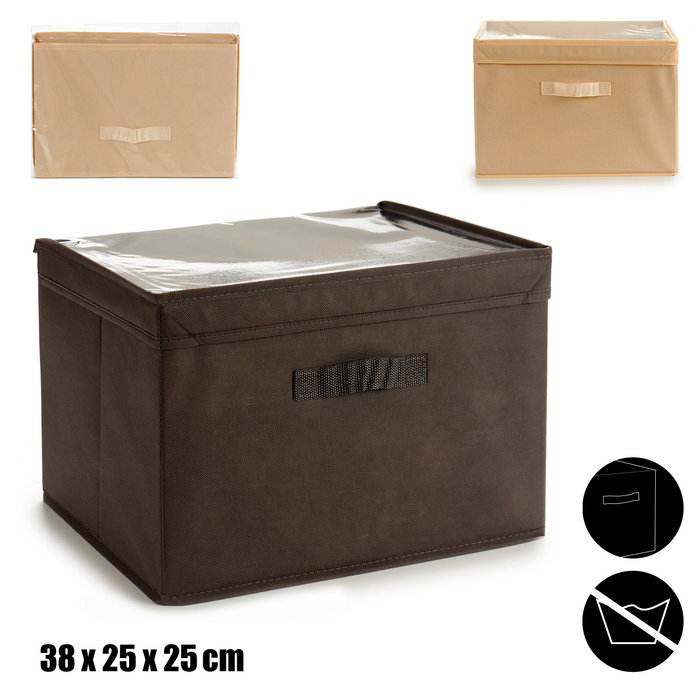 Kipit Caja Plegable de TNT 38x25x25 cm, 20 Litros, Surtido Colores Beige/Gris/Marrón (Set de 24)