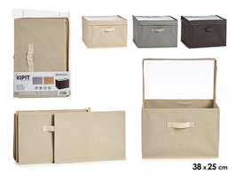 Kipit Caja Plegable de TNT 38x25x25 cm, 20 Litros, Surtido Colores Beige/Gris/Marrón (Set de 24)