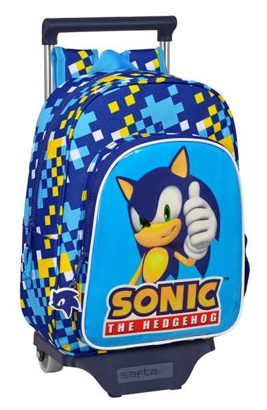 Safta Mochila Escolar Sonic 'Speed' con Carro 26x34x11cm Azul para Niños