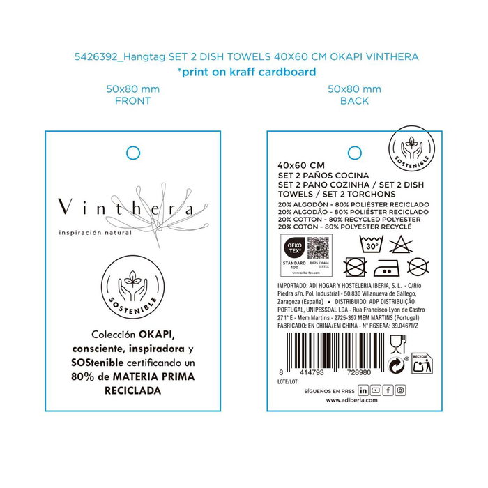 Vinthera Set de 2 Paños de Cocina Reciclados OKAPI Beige