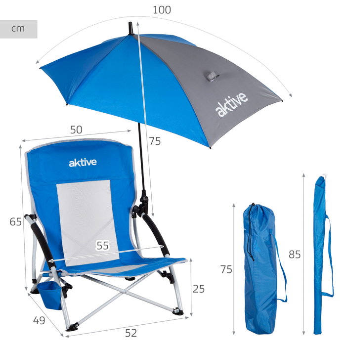 AKTIVE Silla de playa plegable con sombrilla AKTIVE Silla de playa plegable con sombrilla