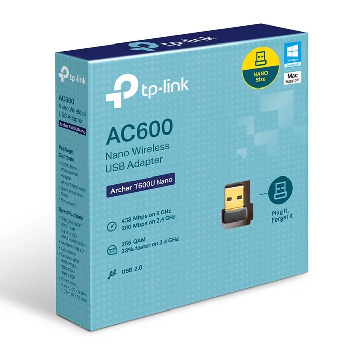 TP-Link T600U Nano AC600 Adaptador WiFi USB para Portátil, WLAN 433 Mbps, Negro