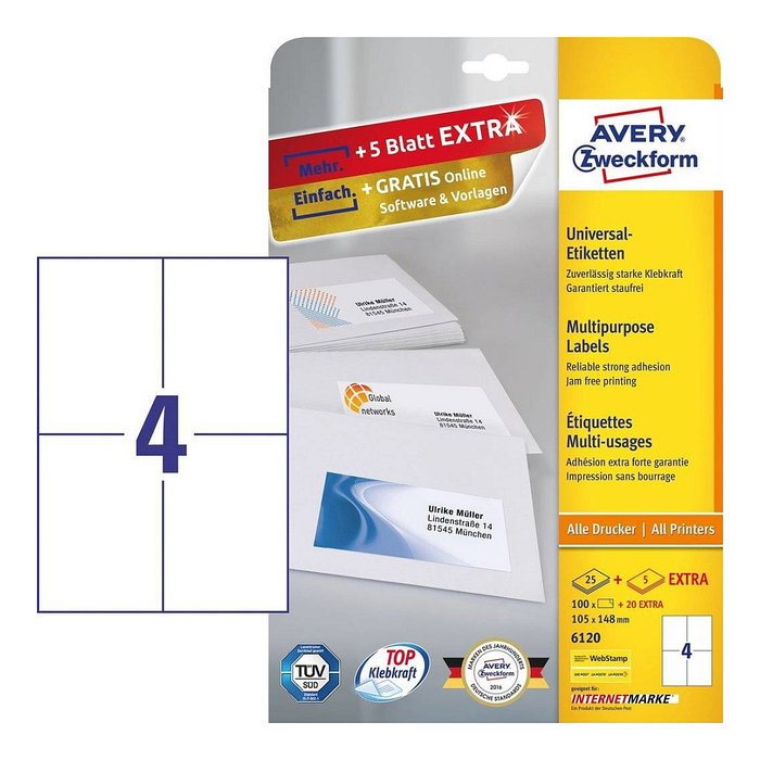 AVERY Zweckform Etiquetas 6120 blanco 105,0 x 148,0 mm