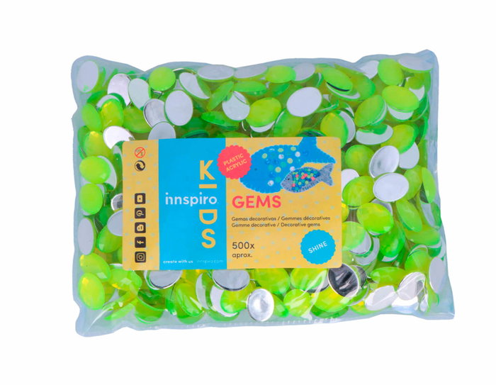 Innspiro Gemas Decorativas Acrílicas Ovaladas Amarillo Fluor 13x18mm 500u