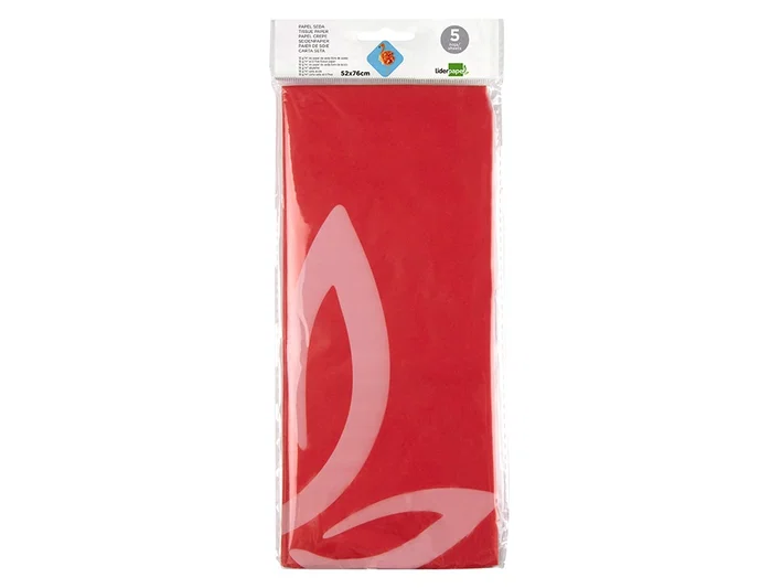 Liderpapel Papel de Seda Rojo 52x76cm 18g/m2 Bolsa 5 Hojas