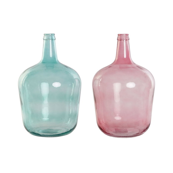 DKD Home Decor Set de 2 Jarrones de Cristal Reciclado 10L en Rosa y Verde Jade