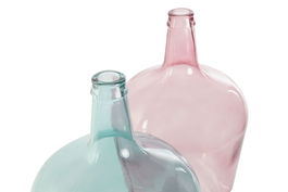 DKD Home Decor Jarrón Rosa Verde Jade Cristal Reciclado Hecho a Mano 25 x 40 x 25 cm (2 Unidades)