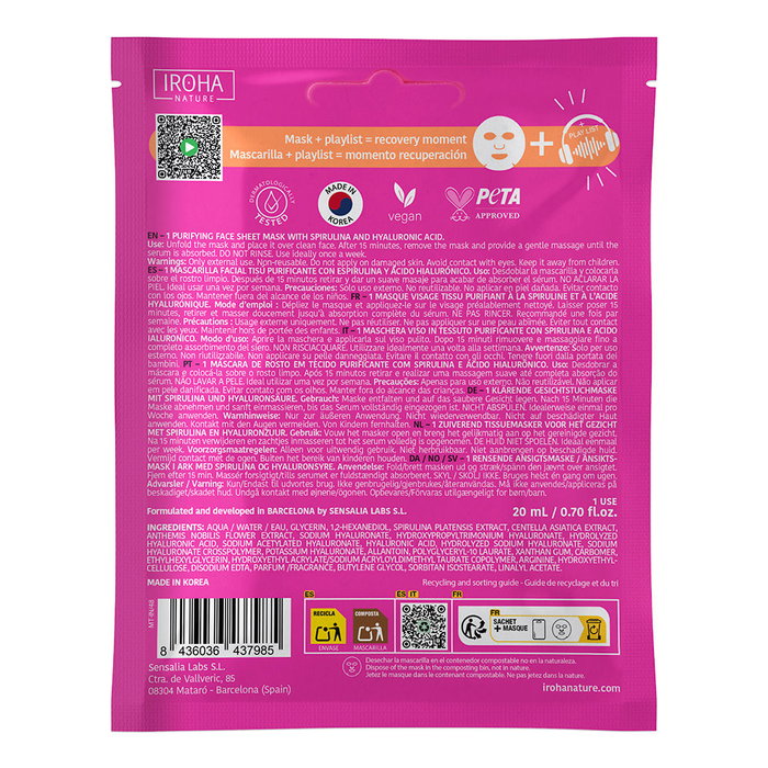 Iroha Nature Mascarilla Facial Post Workout Purificante y Calmante 1 ud