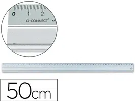Q-connect Regla Metálica de Aluminio Milimetrada y Biselada, 50 cm