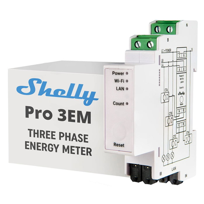 Shelly Pro 3EM Medidor de Energía 120A Wi-Fi LAN BT