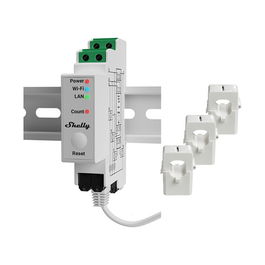 Shelly Relé Pro 3EM 120A, Medidor de Energía WLAN/LAN, con Función de Medición Bluetooth, 3x Pinzas de 120A, para Rail DIN
