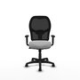 Silla de oficina Alocén con mecanismo Sincro tapizada con Tela color Gris claro y malla color Negro. Equipada con lumbar 1D, Brazos 1D y Ruedas de nailon 50 mm