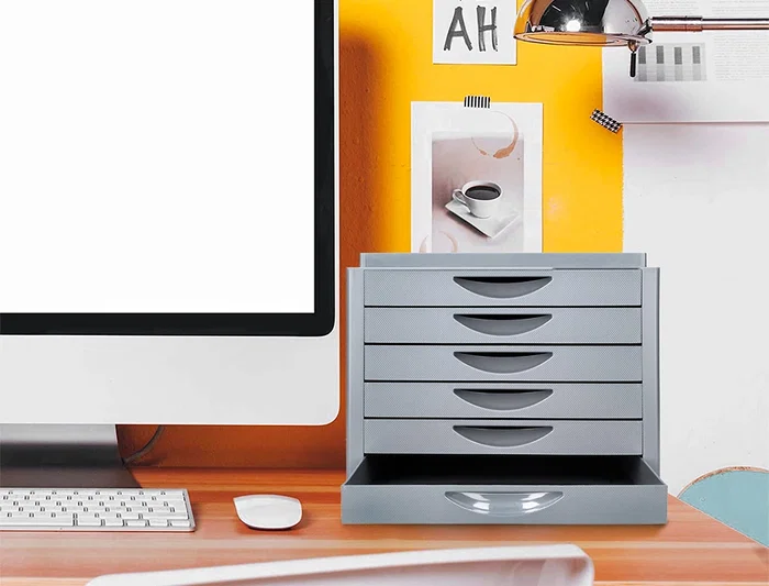 Q-connect Fichero Cajones Sobremesa Organizador Superior 6 Cajones Gris Opaco Formato A4 Folio