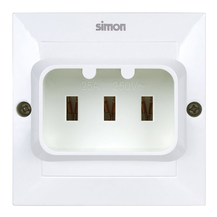 Simon Base de enchufe empotrable bipolar + toma tierra 25A blanco 81x57x81 mm Simon Base de enchufe empotrable bipolar + toma tierra 25A blanco 81x57x81 mm