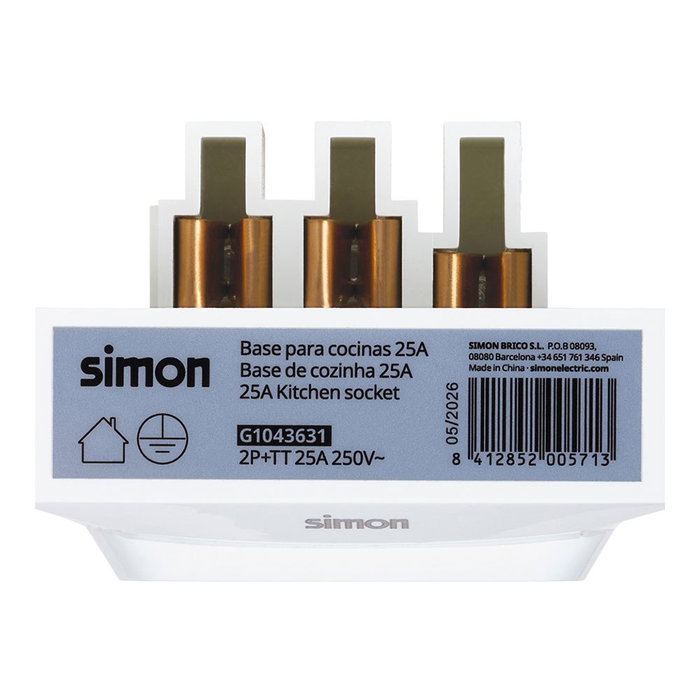 Simon Base de enchufe empotrable bipolar + toma tierra 25A blanco 81x57x81 mm Simon Base de enchufe empotrable bipolar + toma tierra 25A blanco 81x57x81 mm