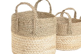 DKD Home Decor Cesta Natural Fibra Set 3 Piezas 28 x 32 x 28 cm (Set de 2 Unidades)