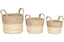DKD Home Decor Set de 3 Cestas de Fibra Natural 28x28x32 cm