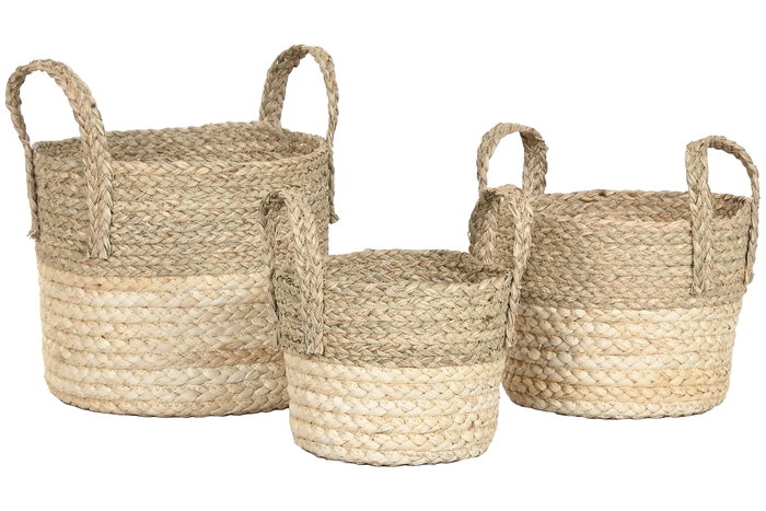 DKD Home Decor Cesta Natural Fibra Set 3 Piezas 28 x 32 x 28 cm (Set de 2 Unidades)