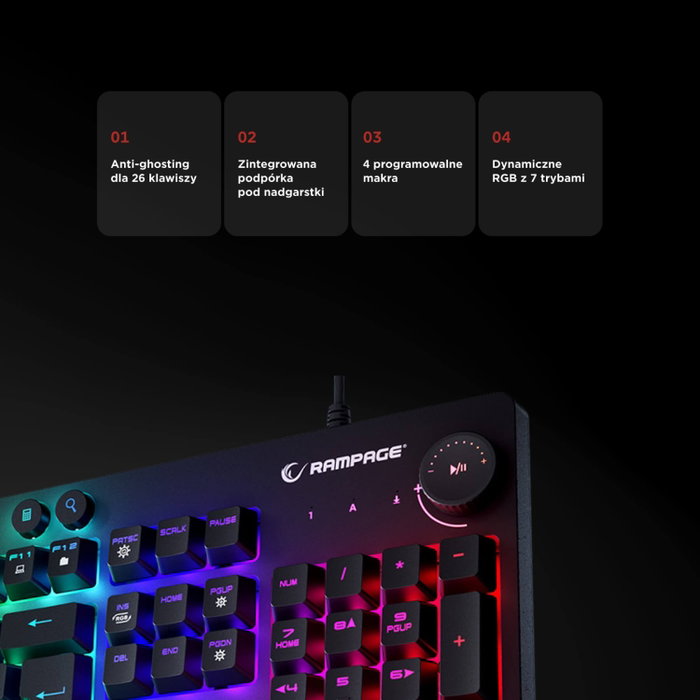 Rampage Simula RGB Makro Gaming Keyboard, negra, layout polaco