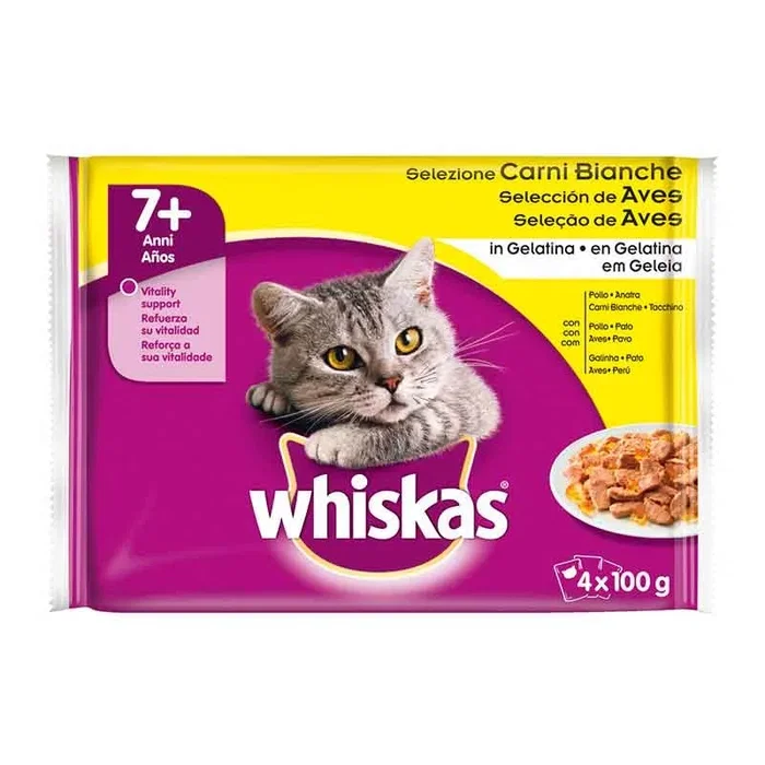 Whiskas Selección Aves Alimento Húmedo para Gatos Mayores de 7 Años, 4 Sobres de 85g (Pack de 13) Whiskas Selección Aves Alimento Húmedo para Gatos Mayores de 7 Años, 4 Sobres de 85g (Pack de 13)