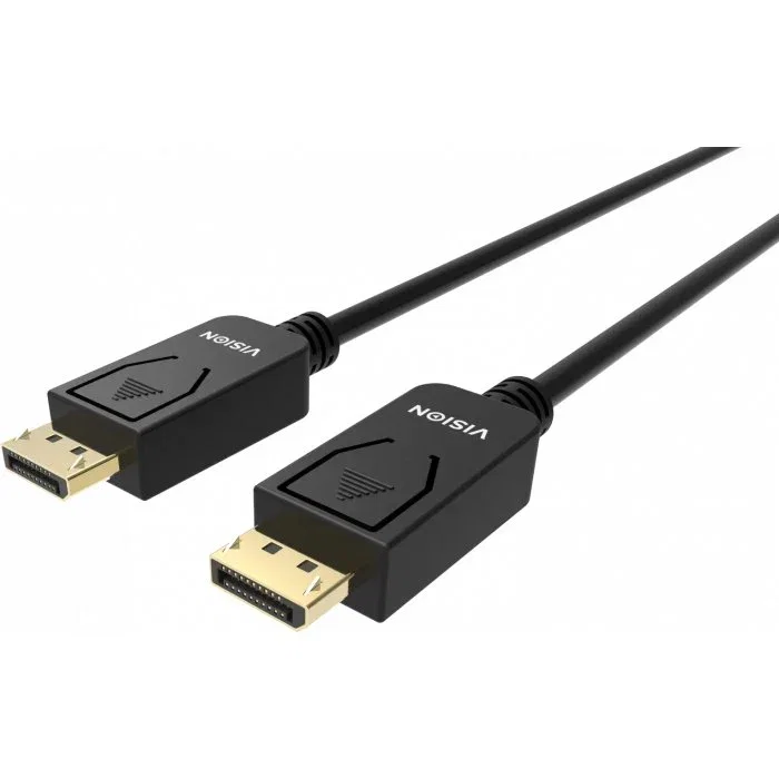 Vision TC 2MDP8K/BL - Cable DisplayPort 1.4, 2m, 8K a 60Hz, Conectores Dorados, Macho a Macho, Negro, 28 AWG