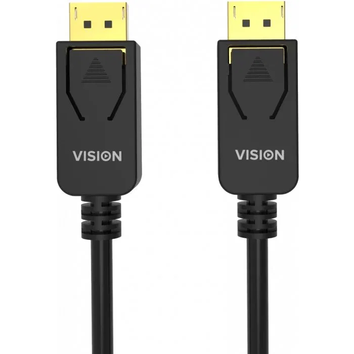 Vision TC 2MDP8K/BL - Cable DisplayPort 1.4, 2m, 8K a 60Hz, Conectores Dorados, Macho a Macho, Negro, 28 AWG