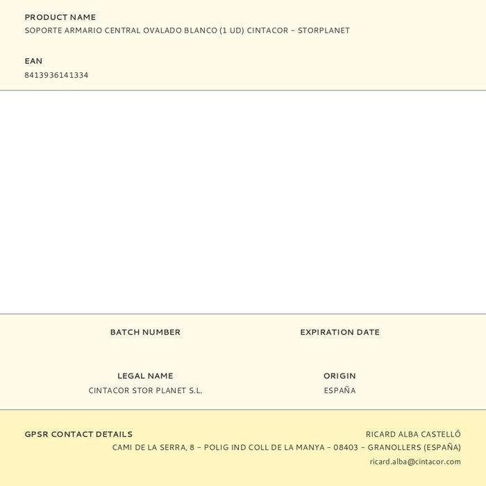 Cintacor Soporte Armario Central Ovalado Blanco para Barra 15x25mm (1 ud) Cintacor Soporte Armario Central Ovalado Blanco para Barra 15x25mm (1 ud)
