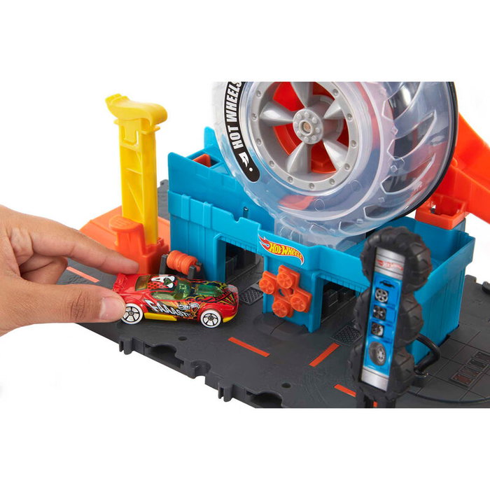 MATTEL Hot Wheels City Super Twist Tire Shop Juego de Tienda de Neumáticos con Vehículo para Niños 3-4 Años