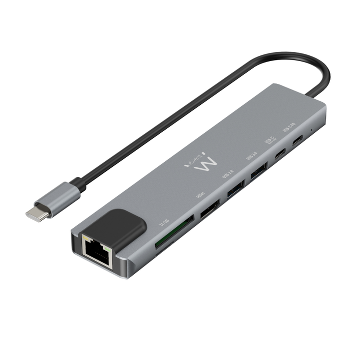 EWENT EW1146 Docking Station USB-C 8 en 1 con HDMI 4K y 87W PD Gris