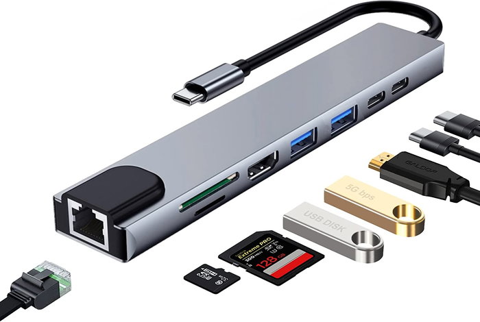 Ewent docking multipuerto usb-c, 8 en 1, hdmi 4k