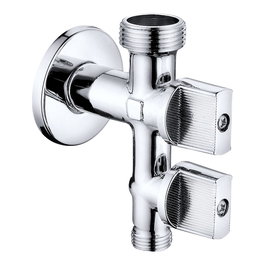 Verhal Llave de regulación vertical para lavadora y lavabo, 3 vías, Latón Cromado, Entrada ½' y Salidas ¾' & 3/8' Rosca M-M