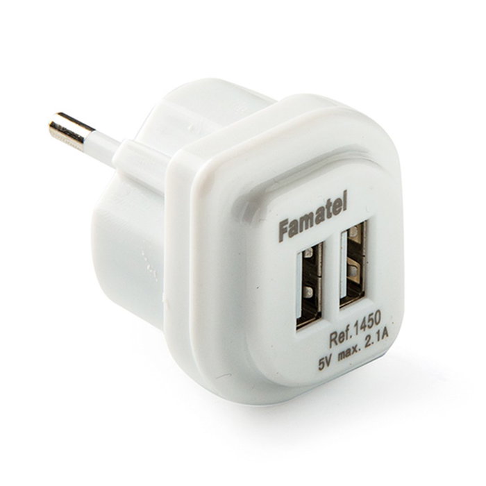 Famatel Adaptador USB 2xUSB-A, 2,1A, 5V, Blanco, Blister Famatel Adaptador USB 2xUSB-A, 2,1A, 5V, Blanco, Blister